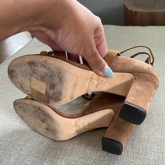 Jimmy Choo Flynn 85 Suede Ankle Wrap Sandals - Picture 6 of 7